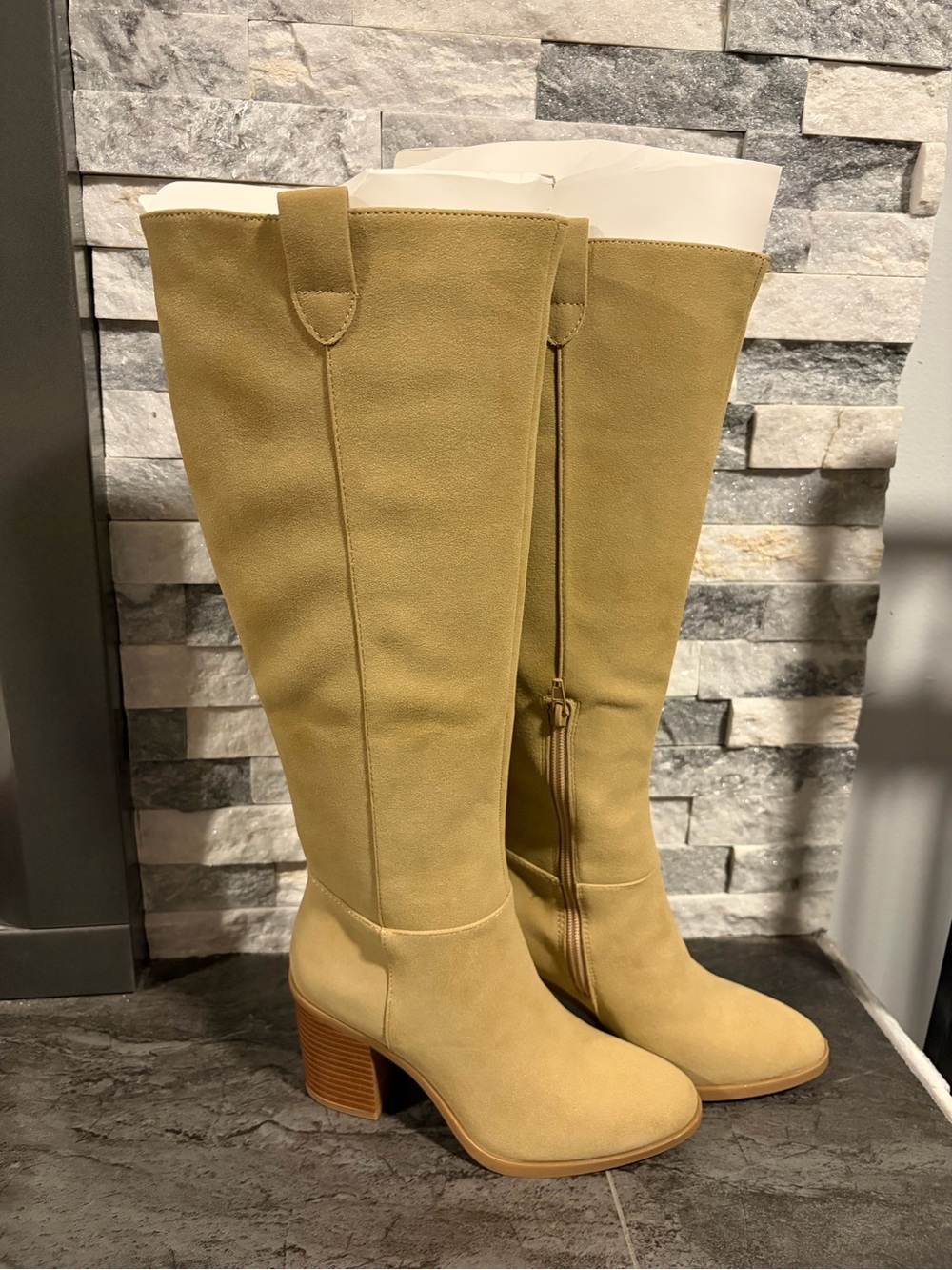 MIA Knee High Suede Boots in Tan